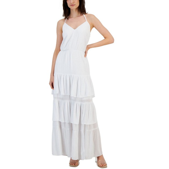 INC International Concepts Dresses & Skirts - INC International Concepts White & Silver Halter-Neck Tiered Maxi Dress NWT